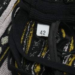 Pre Owned M Missoni Yellow / Black Patterned Lurex Knit Sleeveless Midi Dress M