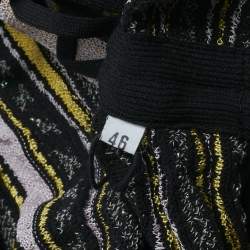 Pre Owned M Missoni Yellow / Black Patterned Lurex Knit Sleeveless Midi Dress L