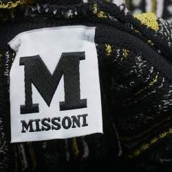 Pre Owned M Missoni Yellow / Black Patterned Lurex Knit Sleeveless Midi Dress L