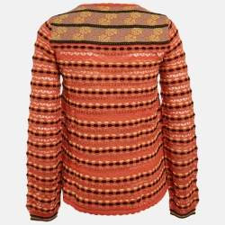 Pre Owned M Missoni Orange Floral Perforated Knit Top M