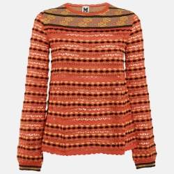 Pre Owned M Missoni Orange Floral Perforated Knit Top M