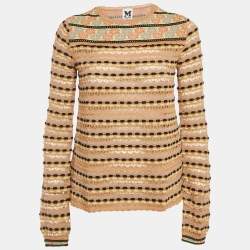 Pre Owned M Missoni Beige Floral Perforated Knit Top L