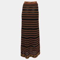 Pre Owned M Missoni Black/Orange Perforated Knit Maxi Skirt L