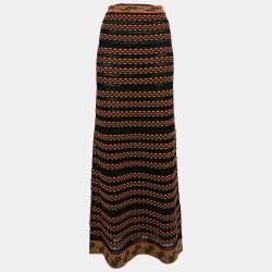 Pre Owned M Missoni Black/Orange Perforated Knit Maxi Skirt L