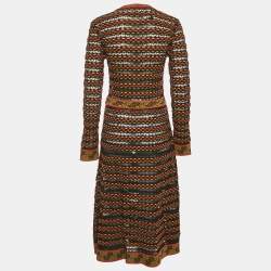 مملوكة مسبقًا M Missoni Black/Orange Pointelle Knit Long Sleeve Midi Dress M