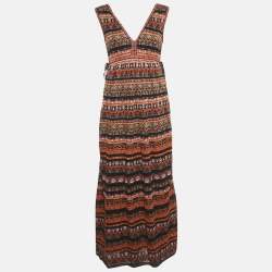 Pre Owned M Missoni Orange/Plum Stripe Pattern Lurex Knit Maxi Dress M