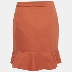 Pre Owned تنورة صغيرة بني قطن بكشكشة إم ميزوني مقاس صغير - إكس سمول