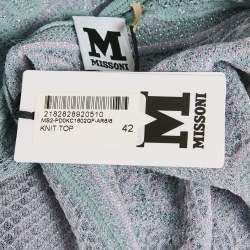 مملوكة مسبقًا M Missoni Teal Blue Lures Knit V-Neck Top M