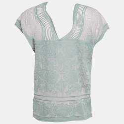 مملوكة مسبقًا M Missoni Teal Blue Lures Knit V-Neck Top M
