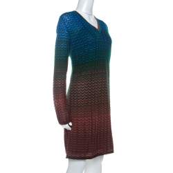 Pre Owned M Missoni Multicolor Ombre Pattern Knit V Neck Dress M 