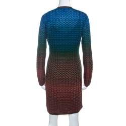 Pre Owned M Missoni Multicolor Ombre Pattern Knit V Neck Dress M 