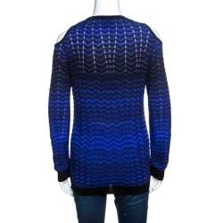 Pre Owned M Missoni Bicolor Chevron Patterned Knit Cold Shoulder Top M