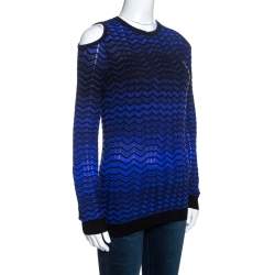 Pre Owned M Missoni Bicolor Chevron Patterned Knit Cold Shoulder Top M