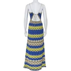 Pre Owned فستان أم ميزوني ماكسي بلا ظهر تريكو نمط لوركس متعدد الألوان مقاس صغير