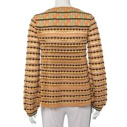 Pre Owned توب أم ميزوني كم طويل تريكو مخرم قش بيج مقاس كبير