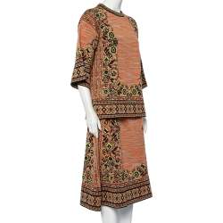 Pre Owned M Missoni Burnt orange Floral Jacquard Knit Midi Skirt & Top Set M