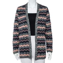 مملوكة مسبقًا كارديغان أم ميزوني تريكو شيفرون منقوش متعدد الألوان مفتوح من الأمام مقاس متوسط - ميديوم 