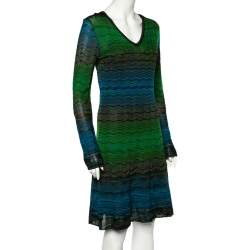 Pre Owned Missoni Multicolored Patterned Knit V-neck Flared Dress L