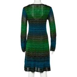 Pre Owned Missoni Multicolored Patterned Knit V-neck Flared Dress L