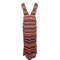 Pre Owned M Missoni Multicolor Patterned Lurex Knit Sleeveless Maxi Dress L