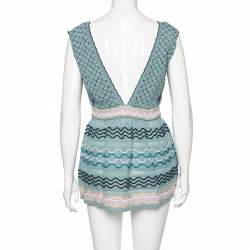 Pre Owned M Missoni Blue Patterned Knit Sleeveless Top L