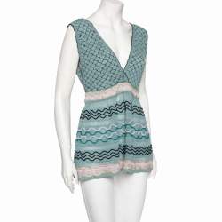 Pre Owned M Missoni Blue Patterned Knit Sleeveless Top L