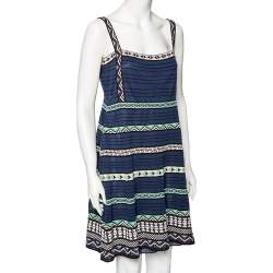 Pre Owned M Missoni Navy Blue Panel Patterned Knit Sleeveless Dress L