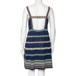 Pre Owned M Missoni Navy Blue Panel Patterned Knit Sleeveless Dress L
