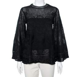Pre Owned M Missoni Black Floral Knit Long Sleeve Top M