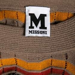 Pre Owned M Missoni Multicolor Wave Perforated Pattern Knit Ruffle Detailed Midi Dress S