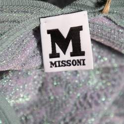 مملوكة مسبقًا M Missoni Blue Patterned Lurex Knit V-Neck Top M