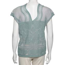 مملوكة مسبقًا M Missoni Blue Patterned Lurex Knit V-Neck Top M