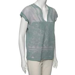 مملوكة مسبقًا M Missoni Blue Patterned Lurex Knit V-Neck Top M