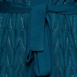 Pre Owned M Missoni Blue Patterned Pointelle Knit Open Front Belted Cardigan L