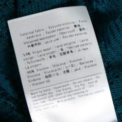 Pre Owned M Missoni Blue Patterned Pointelle Knit Open Front Belted Cardigan L