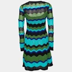 Pre Owned M Missoni Multicolour Wave Perforated Pattern Knit Midi Dress S