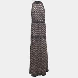 Pre Owned M Missoni Black/Pink Perforated Lurex Knit Maxi Dress L