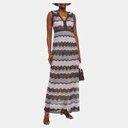 Pre Owned M Missoni Purple Metallic Knit Maxi Dress M (IT 44)
