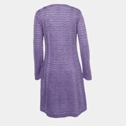 Pre Owned M Missoni Purple Patterned Lurex Knit Short Dress L