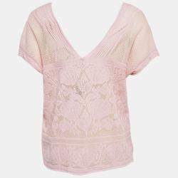 Pre Owned M Missoni Pink Floral Pattern Lurex Knit Cap Sleeve Top M