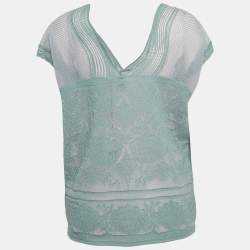 Pre Owned M Missoni Blue Sea Shell Pattern Lurex Knit Cap Sleeve Top M