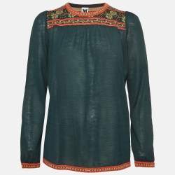 M Missoni Green Floral Pattern Knit Long Sleeve Top L