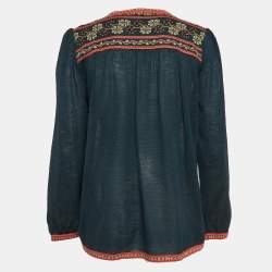 Pre Owned M Missoni Green Floral Pattern Knit Long Sleeve Top L