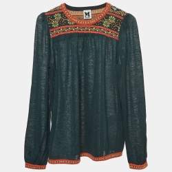 Pre Owned M Missoni Green Patterned Knit Puff Sleeves Top S