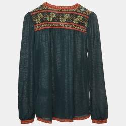 Pre Owned M Missoni Green Patterned Knit Puff Sleeves Top S