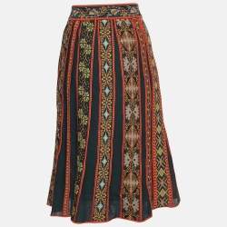 Pre Owned M Missoni Green Multicolor Patterned Midi Skirt L