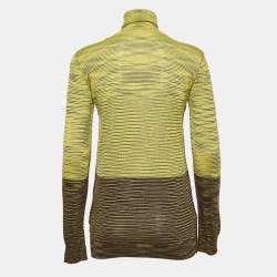 Pre Owned M Missoni Yellow/Brown Patterned Knit Turtle Neck Sweater L