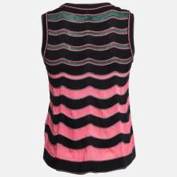 Pre Owned M Missoni Pink/Black Patterned Lurex Knit Tank Top S