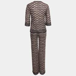 Pre Owned M Missoni Pink/Black Patterned Lurex Knit Top and Pants Set S