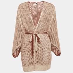 Pre Owned M Missoni Brown Lurex Knit Belted Cardigan M